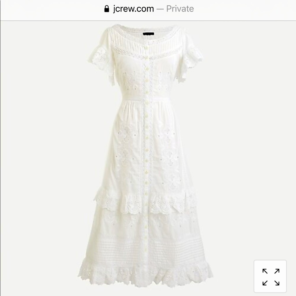 JCrew Embroidered Midi Dress with Lace Trim